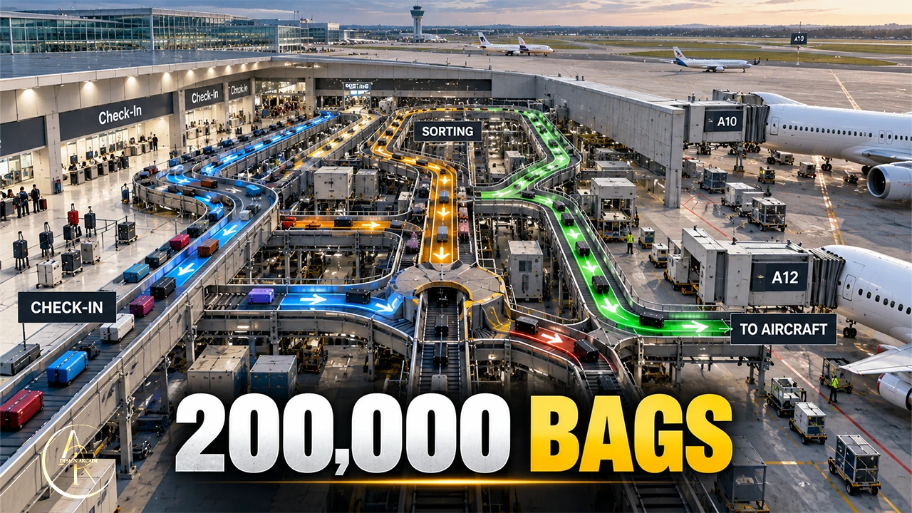 Airport baggage system with a short numeric headline.