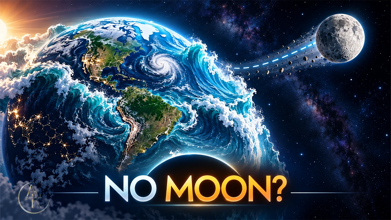 Earth beside a breaking Moon and the words NO MOON?